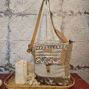 Sixtease Handmade Up -Cycled Boho Patterned Animal Hair Leather Shoulder Bag